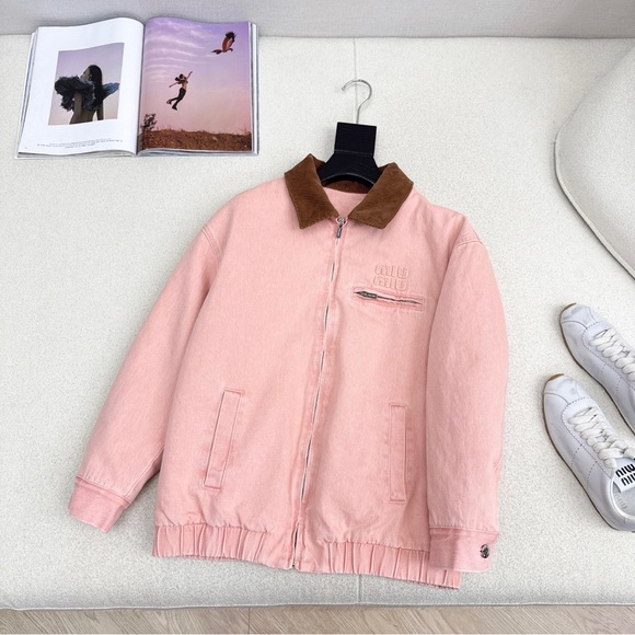 Miu Miu Pink Bomber Jacket with Brown Collar - Picture 1 of 9